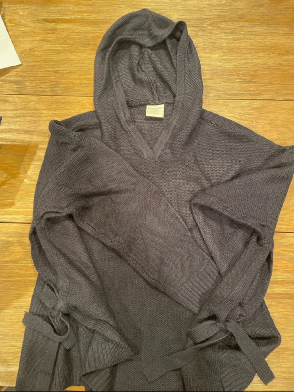 Women's Hooded Knit Poncho Sweater in Dark Navy